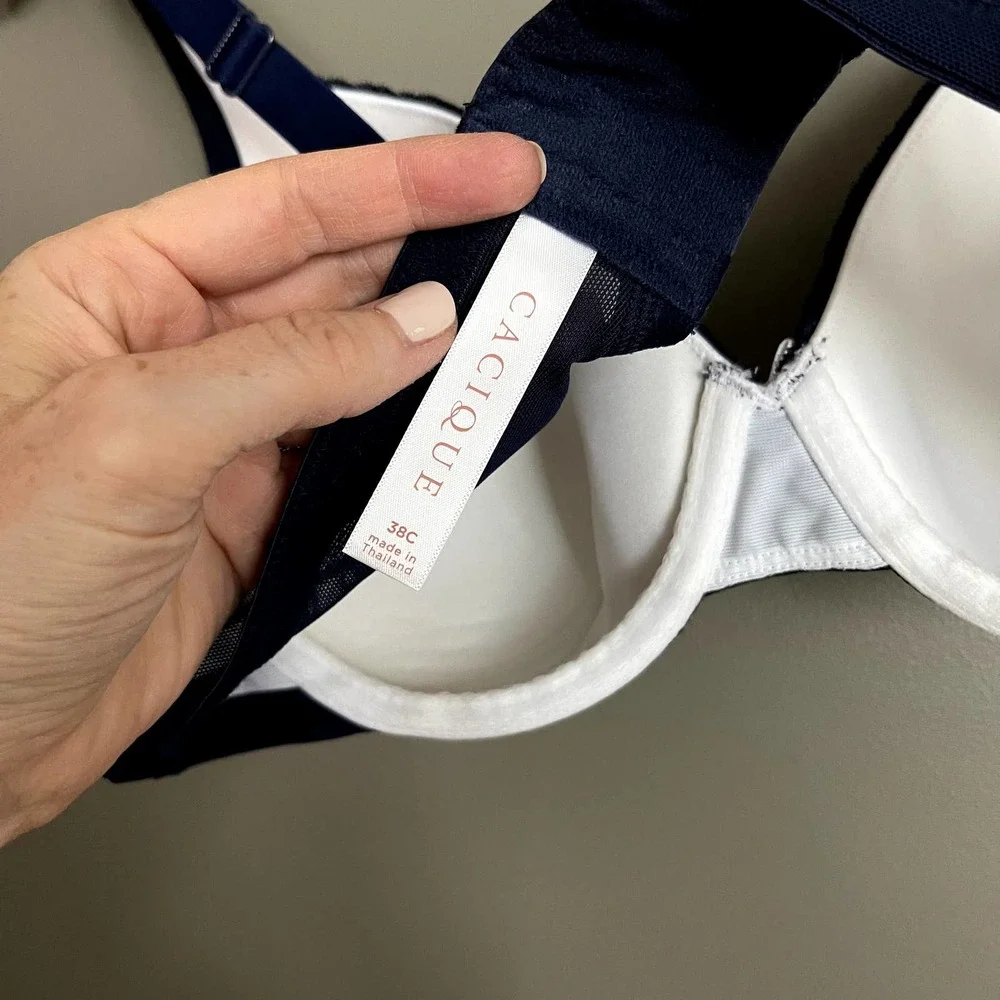 NWOT Cacique Modern Lace Lightly Lined Full Coverage‎ Bra in New Navy Blue 38C